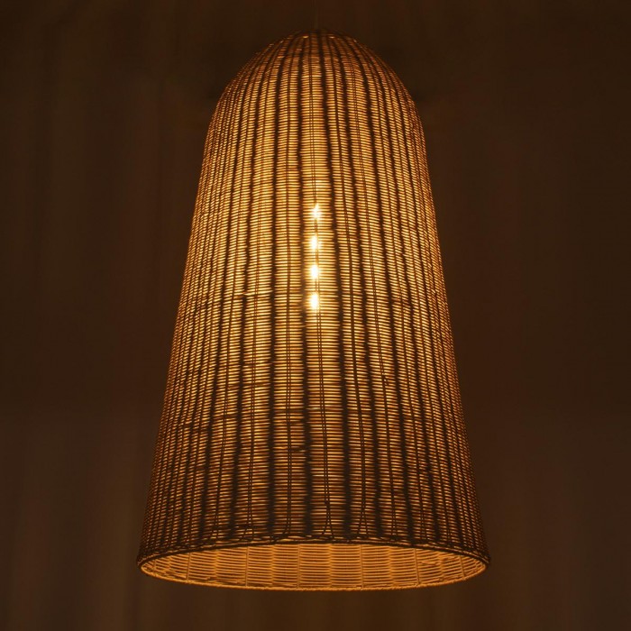 GloboStar® FAROL 01746 Μοντέρνο Κρεμαστό Φωτιστικό Οροφής Μονόφωτο 1 x E27 Μπεζ Μπαμπού Καμπάνα Φ60 x Υ100cm