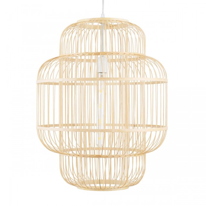 GloboStar® HAITI 01763 Vintage Κρεμαστό Φωτιστικό Οροφής Μονόφωτο 1 x E27 Μπεζ Ξύλινο Μπαμπού Πλέγμα Φ48 x Υ60cm