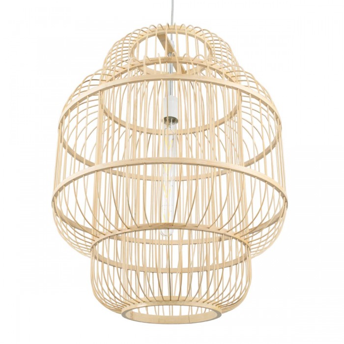 GloboStar® HAITI 01763 Vintage Κρεμαστό Φωτιστικό Οροφής Μονόφωτο 1 x E27 Μπεζ Ξύλινο Μπαμπού Πλέγμα Φ48 x Υ60cm