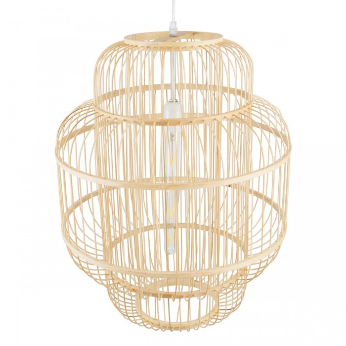 GloboStar® HAITI 01763 Vintage Κρεμαστό Φωτιστικό Οροφής Μονόφωτο 1 x E27 Μπεζ Ξύλινο Μπαμπού Πλέγμα Φ48 x Υ60cm