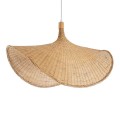 GloboStar® CUBA 01767 Μοντέρνο Κρεμαστό Φωτιστικό Οροφής Μονόφωτο 1 x E27 Μπεζ Μπαμπού Πλέγμα Φ80 x Υ49cm