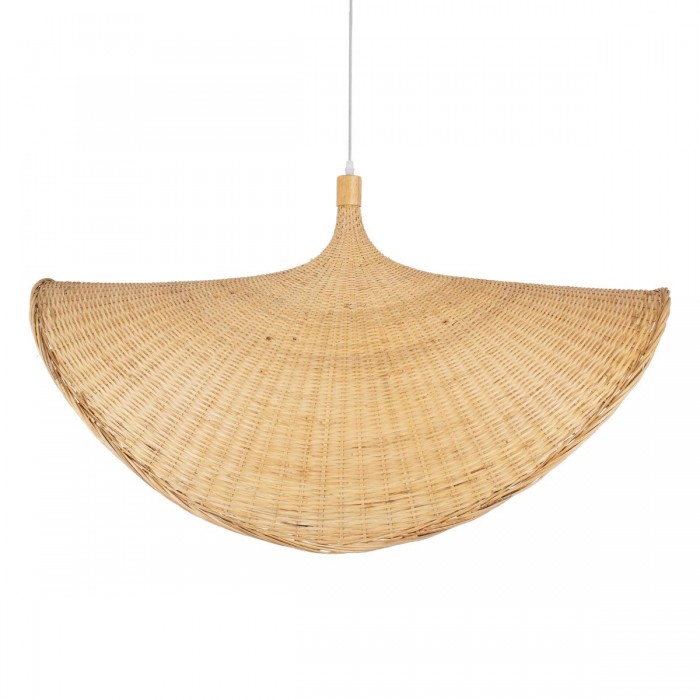 GloboStar® CUBA 01769 Μοντέρνο Κρεμαστό Φωτιστικό Οροφής Μονόφωτο 1 x E27 Μπεζ Μπαμπού Πλέγμα Φ100 x Υ55cm