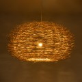 GloboStar® MINORCA 01786 Boho Κρεμαστό Φωτιστικό Οροφής Μονόφωτο 1 x E27 AC220-240V IP20 - Φ100 x Υ45cm - Μπεζ Ξύλινο Πλέγμα