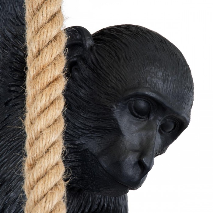 GloboStar® APES 01801 Μοντέρνο Κρεμαστό Φωτιστικό Οροφής Μονόφωτο 1 x E27 Μαύρο με Μπεζ Σχοινί Φιγούρα Μ26 x Π28 x Υ69cm