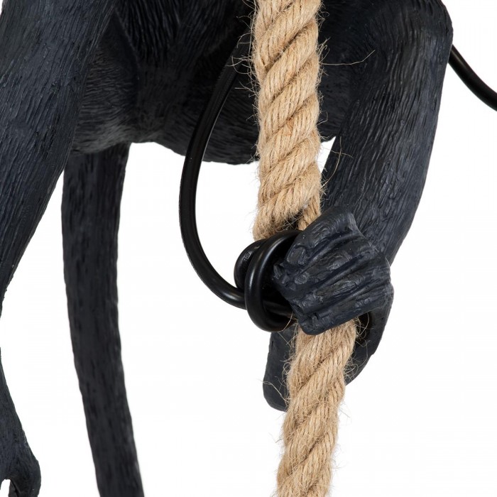 GloboStar® APES 01801 Μοντέρνο Κρεμαστό Φωτιστικό Οροφής Μονόφωτο 1 x E27 Μαύρο με Μπεζ Σχοινί Φιγούρα Μ26 x Π28 x Υ69cm