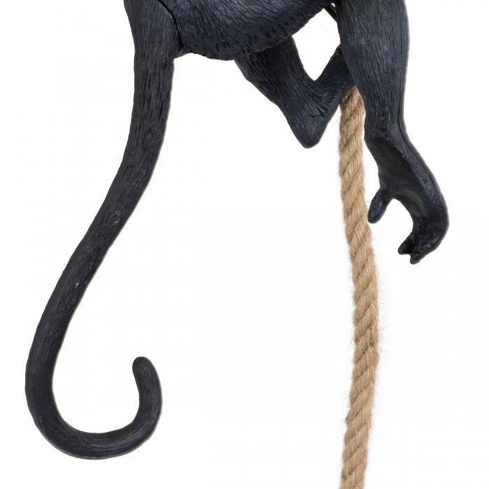 GloboStar® APES 01801 Μοντέρνο Κρεμαστό Φωτιστικό Οροφής Μονόφωτο 1 x E27 Μαύρο με Μπεζ Σχοινί Φιγούρα Μ26 x Π28 x Υ69cm