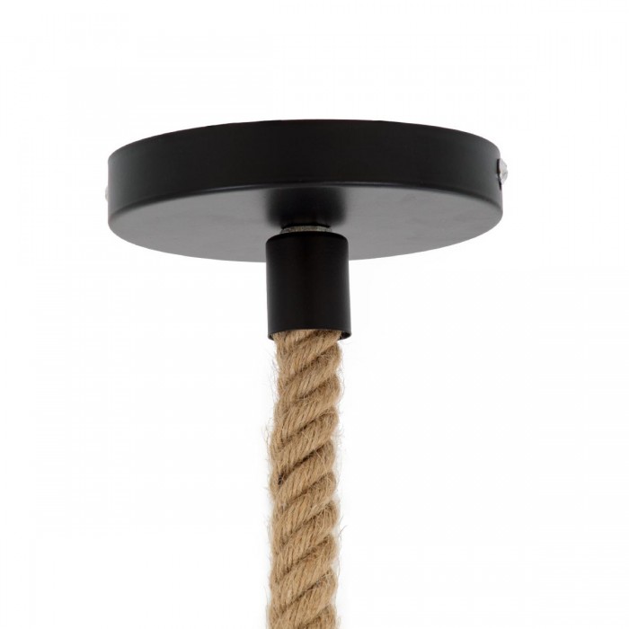 GloboStar® APES 01801 Μοντέρνο Κρεμαστό Φωτιστικό Οροφής Μονόφωτο 1 x E27 Μαύρο με Μπεζ Σχοινί Φιγούρα Μ26 x Π28 x Υ69cm