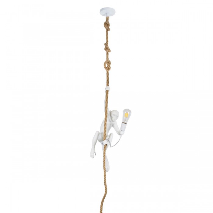 GloboStar® APES 01802 Μοντέρνο Κρεμαστό Φωτιστικό Οροφής Μονόφωτο 1 x E27 Λευκό με Μπεζ Σχοινί Φιγούρα Μ26 x Π28 x Υ69cm GloboStar® APES 01802 Μοντέρνο Κρεμαστό Φωτιστικό Οροφής Μονόφωτο 1 x E27 Λευκό με Μπεζ Σχοινί Φιγούρα Μ26 x Π28 x Υ69cm