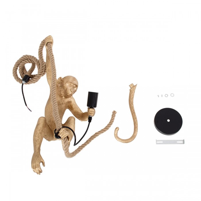 GloboStar® APES 01803 Μοντέρνο Κρεμαστό Φωτιστικό Οροφής Μονόφωτο 1 x E27 Χρυσό με Μπεζ Σχοινί Φιγούρα Μ26 x Π28 x Υ69cm