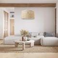 GloboStar® YOTTO 01822 Boho Κρεμαστό Φωτιστικό Οροφής Μονόφωτο 1 x E27 AC220-240V IP20 - Φ55 x Υ30cm - Μπεζ Μπαμπού Πλέγμα