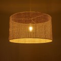 GloboStar® YOTTO 01822 Boho Κρεμαστό Φωτιστικό Οροφής Μονόφωτο 1 x E27 AC220-240V IP20 - Φ55 x Υ30cm - Μπεζ Μπαμπού Πλέγμα