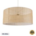 GloboStar® YOTTO 01823 Boho Κρεμαστό Φωτιστικό Οροφής Τρίφωτο 3 x E27 AC220-240V IP20 - Φ90 x Υ40cm - Μπεζ Μπαμπού Πλέγμα