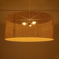 GloboStar® YOTTO 01823 Boho Κρεμαστό Φωτιστικό Οροφής Τρίφωτο 3 x E27 AC220-240V IP20 - Φ90 x Υ40cm - Μπεζ Μπαμπού Πλέγμα