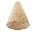 GloboStar® MAHANA 01827 Boho Κρεμαστό Φωτιστικό Οροφής Μονόφωτο 1 x E27 AC220-240V IP20 - Φ80 x Υ130cm - Μπεζ Ξύλινο Ρατάν Πλέγμα