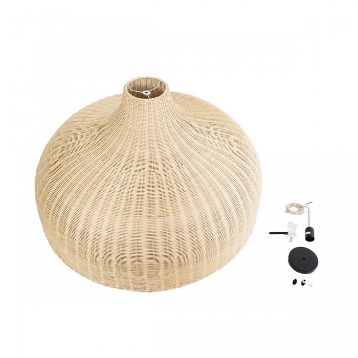 GloboStar® AFURU 01829 Boho Κρεμαστό Φωτιστικό Καμπάνα Μονόφωτο 1 x E27 IP20 Μπεζ Ξύλο - Μ100 x Π100 x Υ60cm