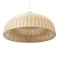 GloboStar® AFURU 01829 Boho Κρεμαστό Φωτιστικό Καμπάνα Μονόφωτο 1 x E27 IP20 Μπεζ Ξύλο - Μ100 x Π100 x Υ60cm