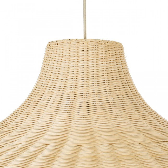 GloboStar® AFURU 01829 Boho Κρεμαστό Φωτιστικό Καμπάνα Μονόφωτο 1 x E27 IP20 Μπεζ Ξύλο - Μ100 x Π100 x Υ60cm