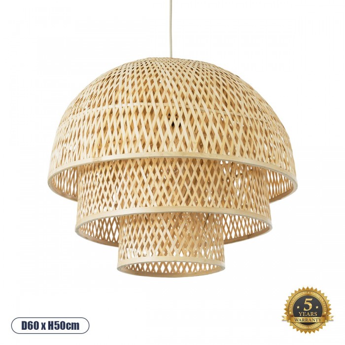 GloboStar® HIROKA 01836 Boho Κρεμαστό Φωτιστικό Οροφής Μονόφωτο 1 x E27 AC220-240V IP20 - Φ60 x Υ50cm - Μπεζ Ξύλινο Μπαμπού Πλέγμα GloboStar® HIROKA 01836 Boho Κρεμαστό Φωτιστικό Οροφής Μονόφωτο 1 x E27 AC220-240V IP20 - Φ60 x Υ50cm - Μπεζ Ξύλινο Μπαμπού Πλέγμα