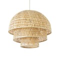 GloboStar® HIROKA 01836 Boho Κρεμαστό Φωτιστικό Οροφής Μονόφωτο 1 x E27 AC220-240V IP20 - Φ60 x Υ50cm - Μπεζ Ξύλινο Μπαμπού Πλέγμα