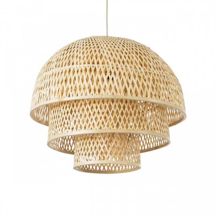 GloboStar® HIROKA 01836 Boho Κρεμαστό Φωτιστικό Οροφής Μονόφωτο 1 x E27 AC220-240V IP20 - Φ60 x Υ50cm - Μπεζ Ξύλινο Μπαμπού Πλέγμα