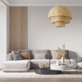GloboStar® HIROKA 01836 Boho Κρεμαστό Φωτιστικό Οροφής Μονόφωτο 1 x E27 AC220-240V IP20 - Φ60 x Υ50cm - Μπεζ Ξύλινο Μπαμπού Πλέγμα