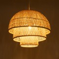 GloboStar® HIROKA 01836 Boho Κρεμαστό Φωτιστικό Οροφής Μονόφωτο 1 x E27 AC220-240V IP20 - Φ60 x Υ50cm - Μπεζ Ξύλινο Μπαμπού Πλέγμα