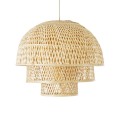 GloboStar® HIROKA 01836 Boho Κρεμαστό Φωτιστικό Οροφής Μονόφωτο 1 x E27 AC220-240V IP20 - Φ60 x Υ50cm - Μπεζ Ξύλινο Μπαμπού Πλέγμα