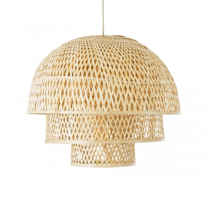 GloboStar® HIROKA 01836 Boho Κρεμαστό Φωτιστικό Οροφής Μονόφωτο 1 x E27 AC220-240V IP20 - Φ60 x Υ50cm - Μπεζ Ξύλινο Μπαμπού Πλέγμα