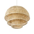 GloboStar® HIROKA 01836 Boho Κρεμαστό Φωτιστικό Οροφής Μονόφωτο 1 x E27 AC220-240V IP20 - Φ60 x Υ50cm - Μπεζ Ξύλινο Μπαμπού Πλέγμα