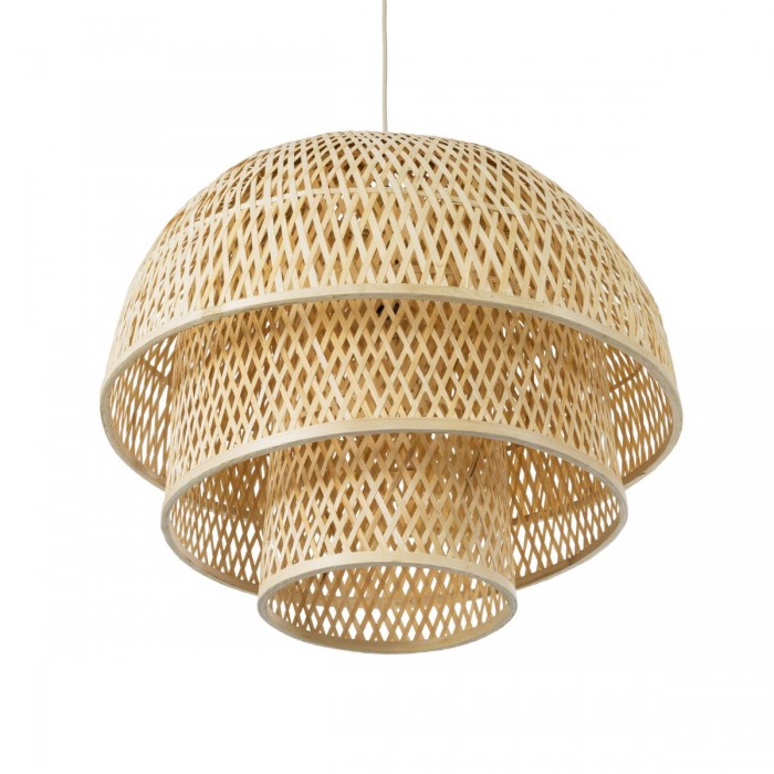 GloboStar® HIROKA 01836 Boho Κρεμαστό Φωτιστικό Οροφής Μονόφωτο 1 x E27 AC220-240V IP20 - Φ60 x Υ50cm - Μπεζ Ξύλινο Μπαμπού Πλέγμα