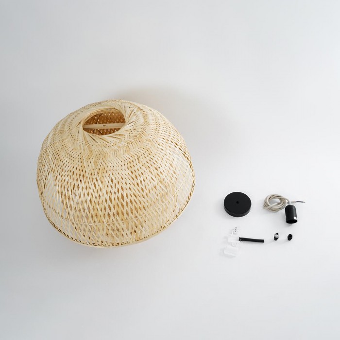 GloboStar® HIROKA 01836 Boho Κρεμαστό Φωτιστικό Οροφής Μονόφωτο 1 x E27 AC220-240V IP20 - Φ60 x Υ50cm - Μπεζ Ξύλινο Μπαμπού Πλέγμα