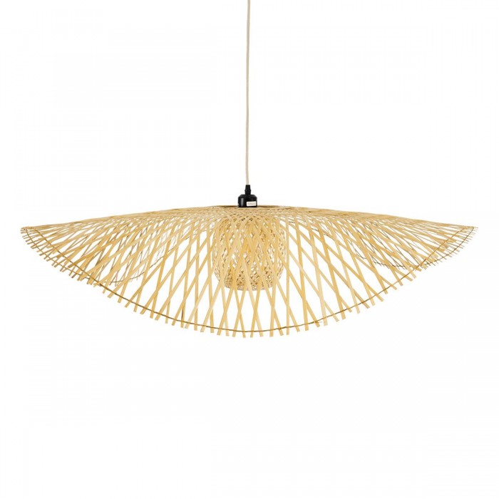 GloboStar® CINNABAR 01838 Boho Κρεμαστό Φωτιστικό Οροφής Μονόφωτο 1 x E27 AC220-240V IP20 - Φ100 x Υ21cm - Μπεζ Ξύλινο Μπαμπού Πλέγμα