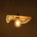 GloboStar® MELEMELE 01839 Boho Κρεμαστό Φωτιστικό Οροφής Μονόφωτο 1 x E27 AC220-240V IP20 - Φ35 x Υ4cm - Μπεζ Ξύλινο Μπαμπού Πλέγμα
