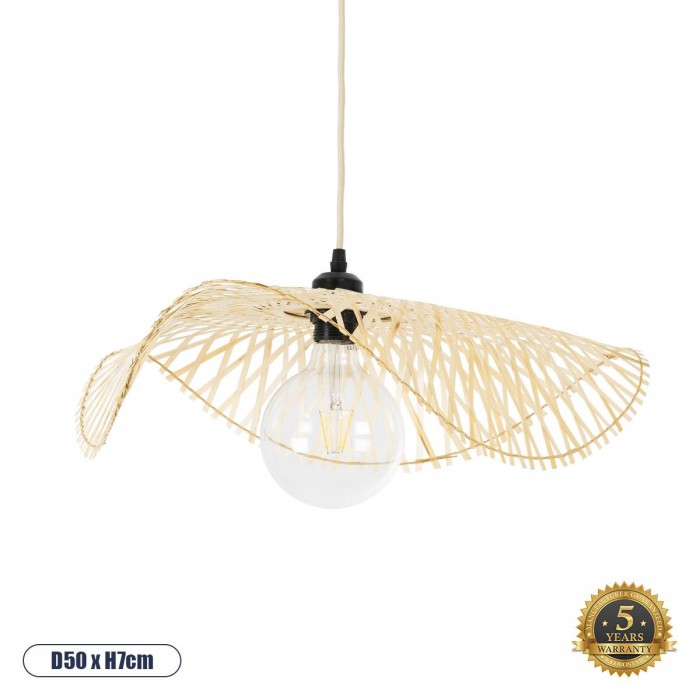 GloboStar® MELEMELE 01840 Boho Κρεμαστό Φωτιστικό Οροφής Μονόφωτο 1 x E27 AC220-240V IP20 - Φ50 x Υ7cm - Μπεζ Ξύλινο Μπαμπού Πλέγμα GloboStar® MELEMELE 01840 Boho Κρεμαστό Φωτιστικό Οροφής Μονόφωτο 1 x E27 AC220-240V IP20 - Φ50 x Υ7cm - Μπεζ Ξύλινο Μπαμπού Πλέγμα