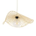 GloboStar® MELEMELE 01840 Boho Κρεμαστό Φωτιστικό Οροφής Μονόφωτο 1 x E27 AC220-240V IP20 - Φ50 x Υ7cm - Μπεζ Ξύλινο Μπαμπού Πλέγμα