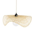 GloboStar® MELEMELE 01840 Boho Κρεμαστό Φωτιστικό Οροφής Μονόφωτο 1 x E27 AC220-240V IP20 - Φ50 x Υ7cm - Μπεζ Ξύλινο Μπαμπού Πλέγμα