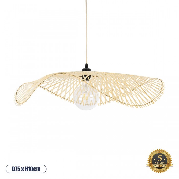 GloboStar® MELEMELE 01841 Boho Κρεμαστό Φωτιστικό Οροφής Μονόφωτο 1 x E27 AC220-240V IP20 - Φ75 x Υ10cm - Μπεζ Ξύλινο Μπαμπού Πλέγμα GloboStar® MELEMELE 01841 Boho Κρεμαστό Φωτιστικό Οροφής Μονόφωτο 1 x E27 AC220-240V IP20 - Φ75 x Υ10cm - Μπεζ Ξύλινο Μπαμπού Πλέγμα