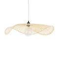 GloboStar® MELEMELE 01841 Boho Κρεμαστό Φωτιστικό Οροφής Μονόφωτο 1 x E27 AC220-240V IP20 - Φ75 x Υ10cm - Μπεζ Ξύλινο Μπαμπού Πλέγμα