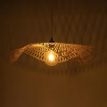 GloboStar® MELEMELE 01841 Boho Κρεμαστό Φωτιστικό Οροφής Μονόφωτο 1 x E27 AC220-240V IP20 - Φ75 x Υ10cm - Μπεζ Ξύλινο Μπαμπού Πλέγμα