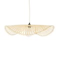 GloboStar® MELEMELE 01841 Boho Κρεμαστό Φωτιστικό Οροφής Μονόφωτο 1 x E27 AC220-240V IP20 - Φ75 x Υ10cm - Μπεζ Ξύλινο Μπαμπού Πλέγμα