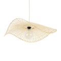 GloboStar® MELEMELE 01841 Boho Κρεμαστό Φωτιστικό Οροφής Μονόφωτο 1 x E27 AC220-240V IP20 - Φ75 x Υ10cm - Μπεζ Ξύλινο Μπαμπού Πλέγμα