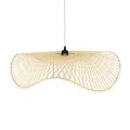 GloboStar® MELEMELE 01841 Boho Κρεμαστό Φωτιστικό Οροφής Μονόφωτο 1 x E27 AC220-240V IP20 - Φ75 x Υ10cm - Μπεζ Ξύλινο Μπαμπού Πλέγμα