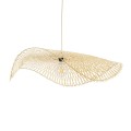GloboStar® MELEMELE 01842 Boho Κρεμαστό Φωτιστικό Οροφής Μονόφωτο 1 x E27 AC220-240V IP20 - Φ100 x Υ12cm - Μπεζ Ξύλινο Μπαμπού Πλέγμα