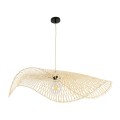 GloboStar® MELEMELE 01842 Boho Κρεμαστό Φωτιστικό Οροφής Μονόφωτο 1 x E27 AC220-240V IP20 - Φ100 x Υ12cm - Μπεζ Ξύλινο Μπαμπού Πλέγμα