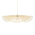 GloboStar® MELEMELE 01842 Boho Κρεμαστό Φωτιστικό Οροφής Μονόφωτο 1 x E27 AC220-240V IP20 - Φ100 x Υ12cm - Μπεζ Ξύλινο Μπαμπού Πλέγμα