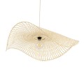 GloboStar® MELEMELE 01842 Boho Κρεμαστό Φωτιστικό Οροφής Μονόφωτο 1 x E27 AC220-240V IP20 - Φ100 x Υ12cm - Μπεζ Ξύλινο Μπαμπού Πλέγμα