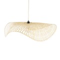 GloboStar® MELEMELE 01842 Boho Κρεμαστό Φωτιστικό Οροφής Μονόφωτο 1 x E27 AC220-240V IP20 - Φ100 x Υ12cm - Μπεζ Ξύλινο Μπαμπού Πλέγμα