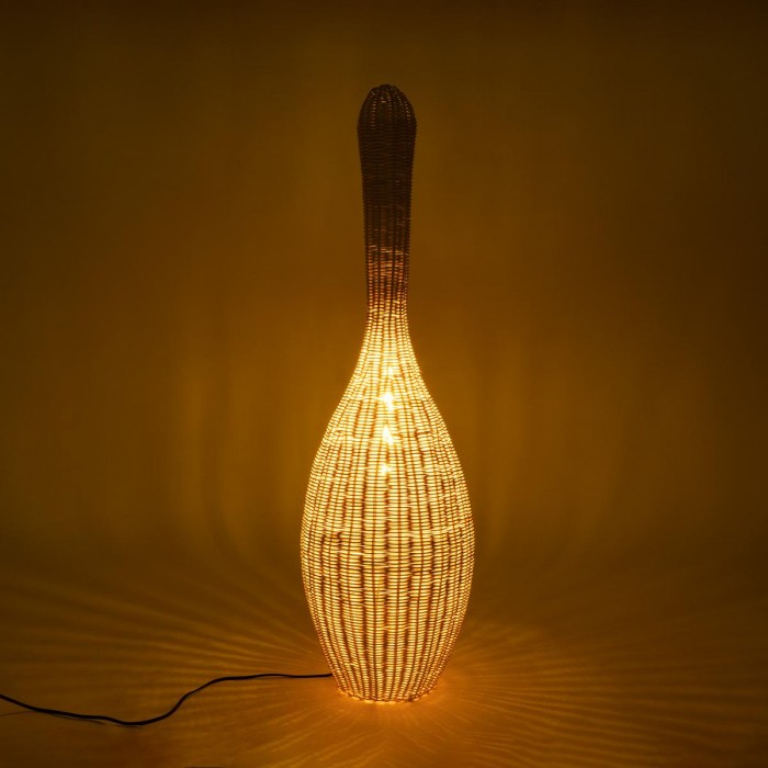 GloboStar® PARADIS 01843 Boho Επιδαπέδιο Φωτιστικό Μονόφωτο 1 x E27 AC220-240V IP20 - Φ30 x Υ100cm - Μπεζ Ξύλινο Ρατάν Πλέγμα