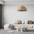 GloboStar® MANGATA 01847 Boho Κρεμαστό Φωτιστικό Καμπάνα Μονόφωτο 1 x E27 IP20 Μπεζ Ξύλο - Μ60 x Π60 x Υ28cm