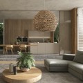 GloboStar® MANGATA 01851 Boho Κρεμαστό Φωτιστικό Καμπάνα Μονόφωτο 1 x E27 IP20 Καφέ Ξύλο - Μ60 x Π60 x Υ50cm